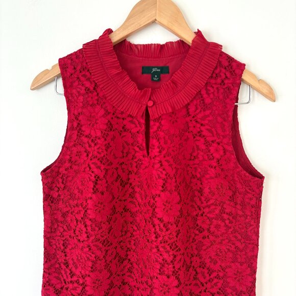 J.Crew Red Lace Ruffle Neck Sleeveless Top Christmas Holiday Preppy Sz S - Picture 3 of 7